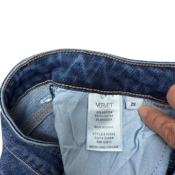 VERVET JEANS V2523 FRONT SEAM SPLIT LEG RAW HEM SZ 25 STRETCH STRAIGHT DENIM - Picture 6 of 9